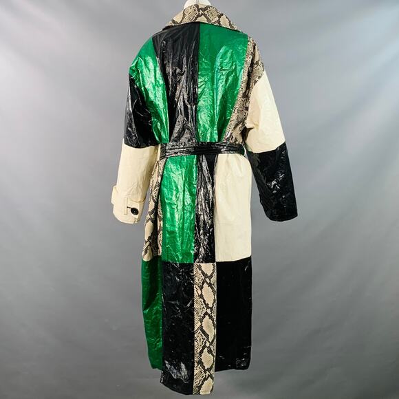 Size M Eliora Trench Multi Color Patchwork Double Breasted Belted Coat - Picture 4 of 11